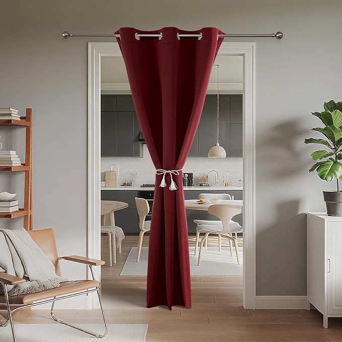 Joydeco Door Curtain Blackout Curtains for Doorway Privacy Closet Drapes | Room Divider Curtains for Bedroom Living Room, Sliding Door Curtains for Open Closet (Burgundy Red, 52Wx90L, 1 Panel)