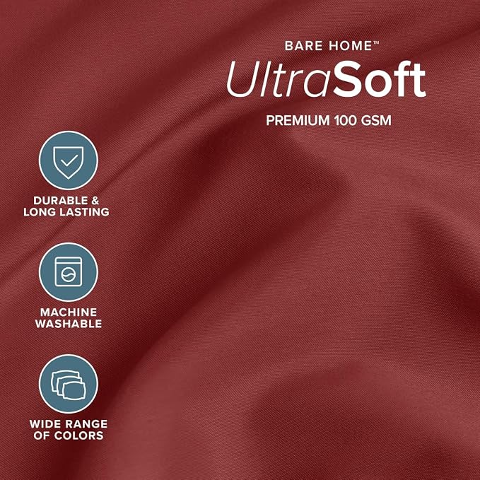 Bare Home King Sheet Set - 1800 Ultra-Soft (King, Rosewood) | Deep Pockets 6 to 15 Inches, Breathable, Hypoallergenic, Hotel Luxury, Easy Fit, Soft, All-Season
