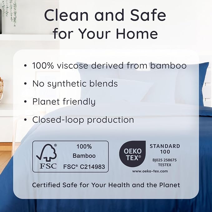 Bambaw 100% Viscose Derived from Bamboo Fitted Sheet Twin XL – Single Fitted Sheet Only, Cooling & Breathable, Silky Soft Feel, Deep Pocket Fits Up to 15" Mattresses, Stays Fresh All Night (Navy Blue)