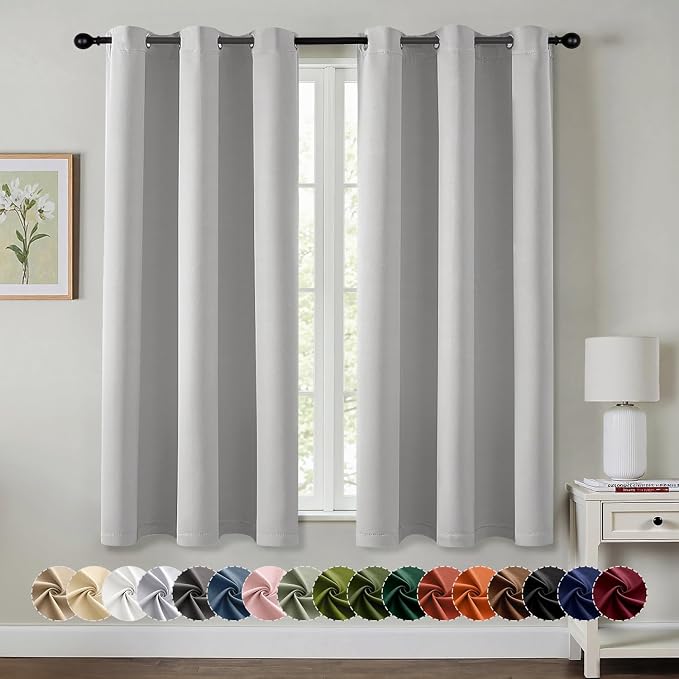 MIULEE Blackout Curtains for Bedroom 2 Panels 40 x 45 Inch Long Silver | Thermal Insulated, Living Room Darkening Grommet Drapes, Noise Reducing, Light Blocking Window Treatments