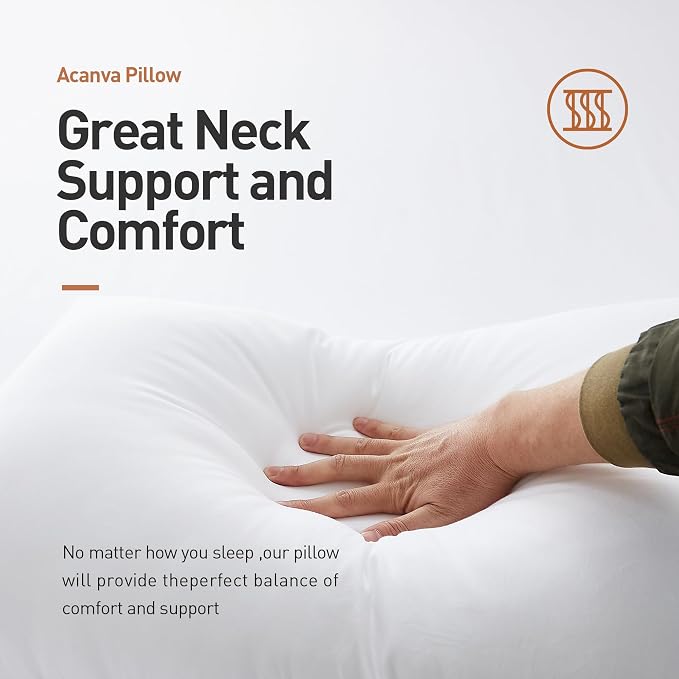 Acanva Bed Pillows 2 Pack Hotel Collection Luxury Soft Inserts for Sleeping-Breathable and Comfortable for Stomach Back Sleepers, King (Pack of 2), White