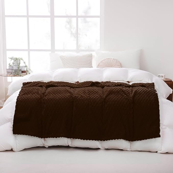 Puncuntex Brown Throw Blanket 50"×60" inches Fuzzy 3D Jacquard Decorative | Flannel Fleece Super Soft Plush Cozy Blanket for Couch Sofa Chair Lightweight