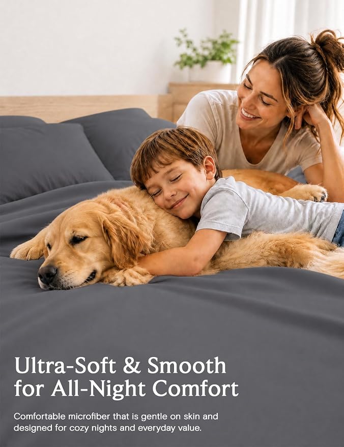 LuxClub Queen Sheet Set, Deep Pocket Bed Sheet Queen Size 4PC, Cooling Soft Bed Sheets, Breathable Hotel Luxury Bedding Wrinkle Free, Silky Fitted Sheet & Pillowcase Sets, Black Queen | LuxClub Silky Fitted Sheet & Pillowcase Sets, Breathable Hotel Lux...