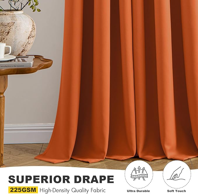 MIULEE Fall Blackout Curtains for Bedroom 2 Panels 40 x 45 Inch Long Orange | Thermal Insulated, Living Room Darkening Grommet Drapes, Noise Reducing, Light Blocking Window Treatments