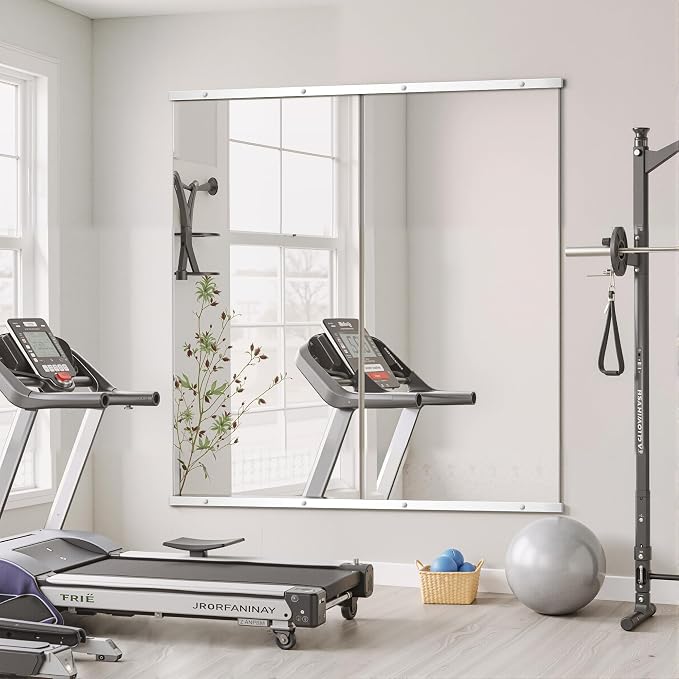 Home Gym Mirror for Wall, 56x28x2PCS Frameless Full Length Mirror, Silver | HD Shatterproof Glass, Easy Wall Mount, Large Body Mirrors for Home Gym, Workout, Bedroom, Garage