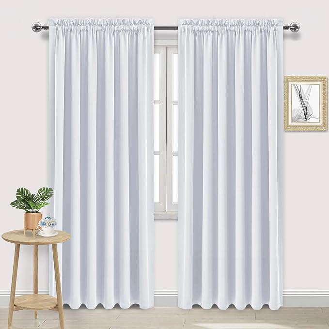 DWCN White Room Darkening Curtains for Bedroom, 60 x 84 inches Long - Energy Saving Privacy Window Drapes, Set of 2 Rod Pocket Curtain Panels | Room Darkening, Thermal Insulated, Light Blocking, Rod Pocket Drapes, Noise Reducing Window Treatments, Grey...