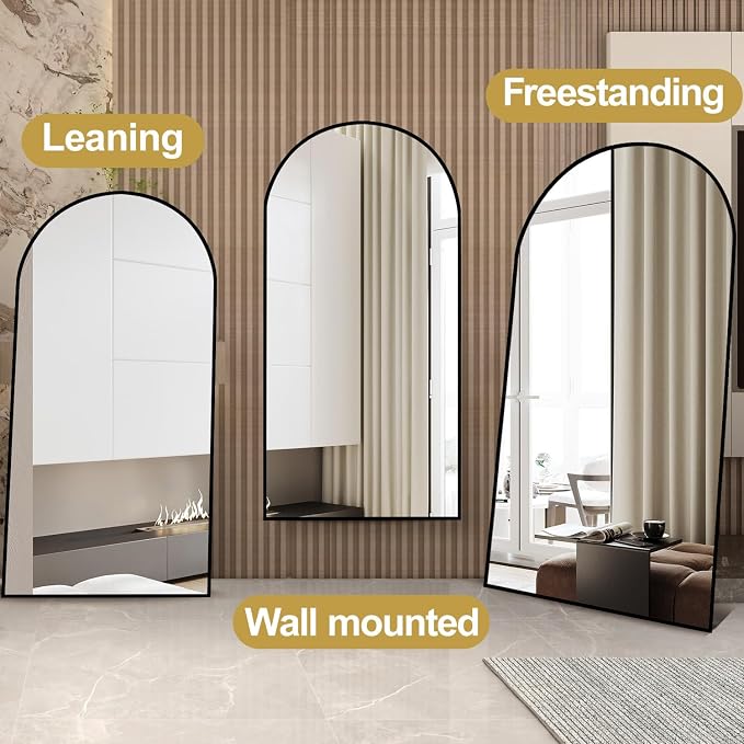Dewfig Arched Full Length Mirror, 81"x41" Large Floor Mirror, Black | Aluminum Alloy Frame Oversized Full Body Mirror, HD Shatterproof Tempered Glass, Lean/Stand/Wall for Living Room,Bedroom