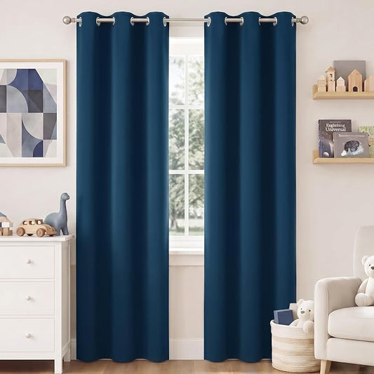 NICETOWN Morrocan Blue Room Darkening Curtains 84 Inches Long 2 Panels | Living Room, Bedroom, Nursery, Thermal Insulated, Blackout Drapes, Grommet, Noise Reducing