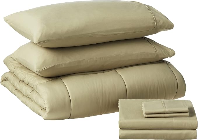 Sweet Home Collection 7 Piece Comforter Set Bag Solid Color All Season Soft Down Alternative Blanket & Luxurious Microfiber Bed Sheets, Sage, Queen