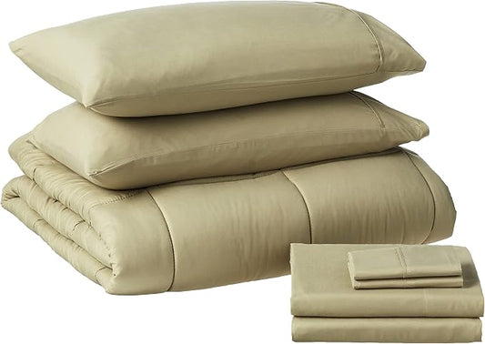 Sweet Home Collection 7 Piece Comforter Set Bag Solid Color All Season Soft Down Alternative Blanket & Luxurious Microfiber Bed Sheets, Sage, Queen