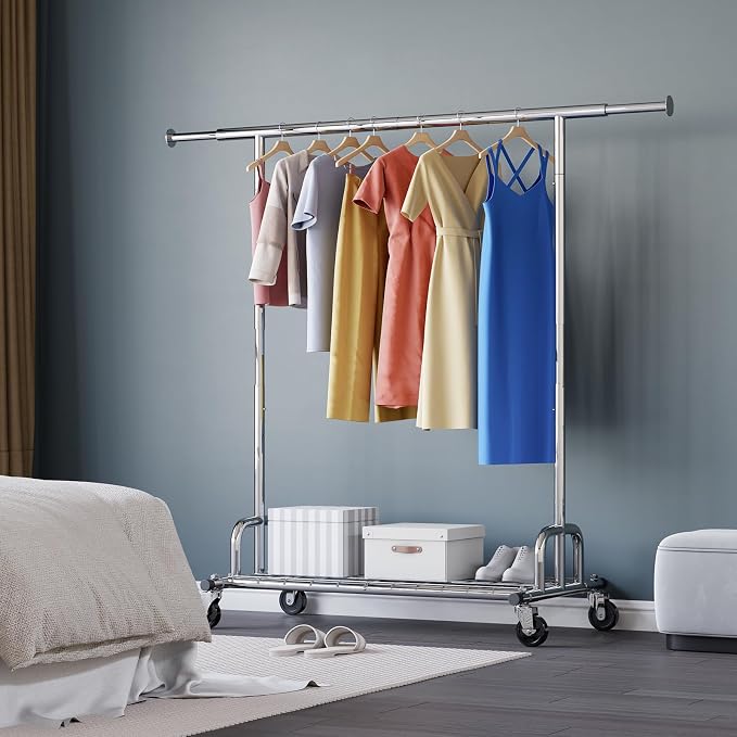 HOKEEPER Clothing Garment Rack Capacity 525LBS Collapsible Clothes Rack | Adjustable Clothing Racks on Wheels Rolling Clothes Rack for Hanging Clothes Heavy Duty Commercial Easy Assemble 75"W*71"H