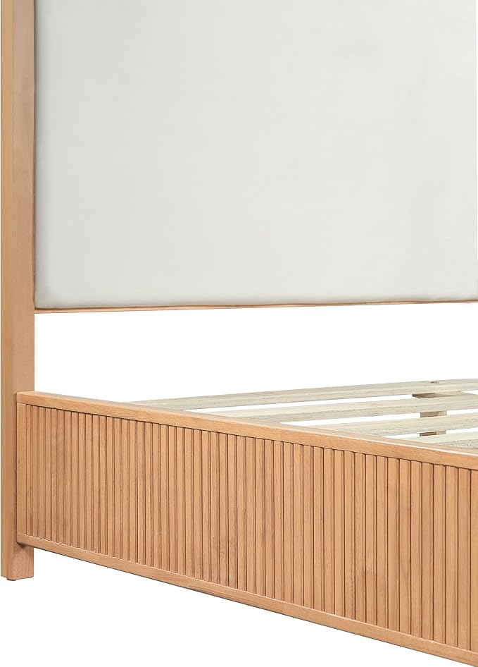 Christopher Knight Home Jill Modern King Bed Frame and Headboard, Bed Frame King with Upholstered Headboard, Wooden King Platform Bed Frame with Slat Supports, No Box Spring Needed, Natural+White