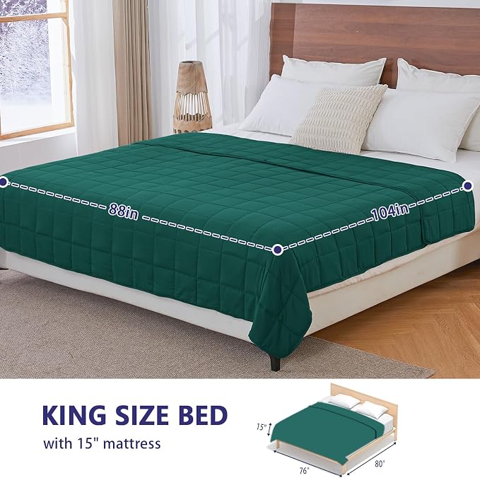 yescool Weighted Blanket for Adults (20 lbs, 88” x 104”, Dark Green) Cooling Heavy Blanket for Sleeping Perfect for 190-210 lbs, Queen Size Breathable Blanket with Premium Glass Bead, Machine Washable