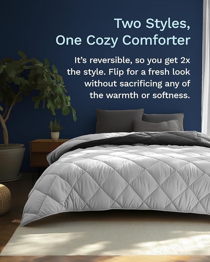 ViscoSoft Twin/Twin XL Reversible Comforter - Duvet Insert -Light/Dark Gray | All Season Cooling Lightweight Reversible Quilted Blanket - OEKO-TEX Certified - Down Alternative - Cloud-Soft
