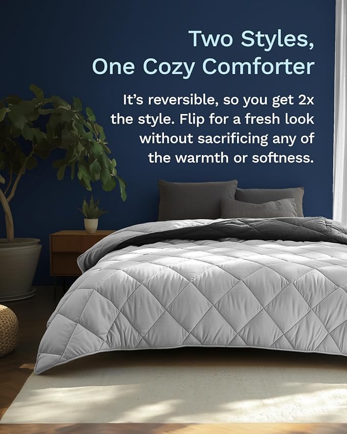 ViscoSoft King Reversible Comforter - Duvet Insert - Light/Dark Gray | All Season Cooling Lightweight Reversible Quilted Blanket - OEKO-TEX Certified - Down Alternative - Cloud-Soft