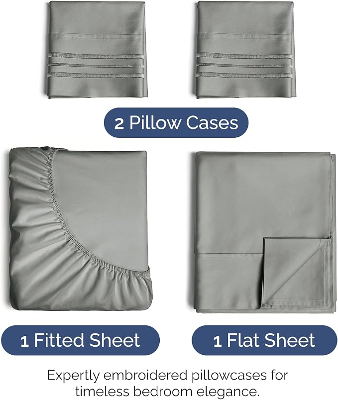 Queen Size 4 Piece Sheet Set - Ultra Soft & Cooling Bed Sheets - Slate Grey | Fits 8 Inch to 16 inch Mattress, Wrinkle Free & Fade Resistant with Deep Pockets, Breathable, Comfy Hotel Luxury Bedding