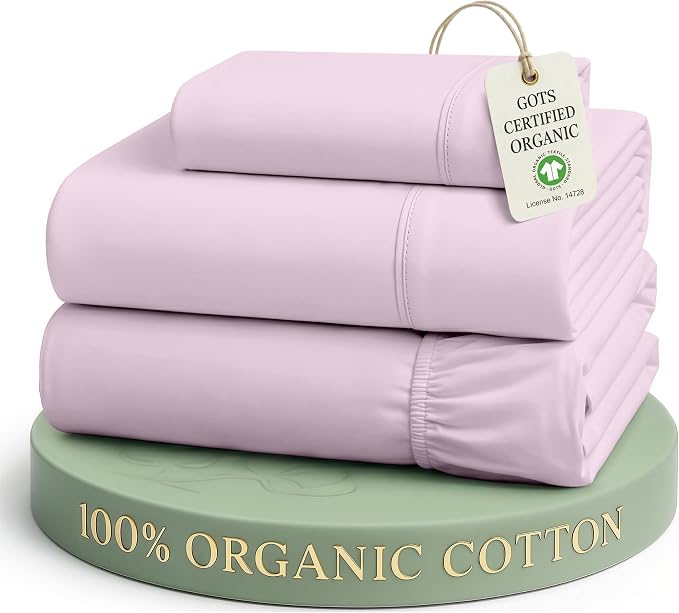 LANE LINEN Twin Sheets 100% Organic Cotton 3pc Percale Soft - Orchid Petal | Twin Sheets In Organic Cotton Percale - Breathable For Year-Round Sleep, Best-Value Organic Cotton, Affordable Organic Luxury