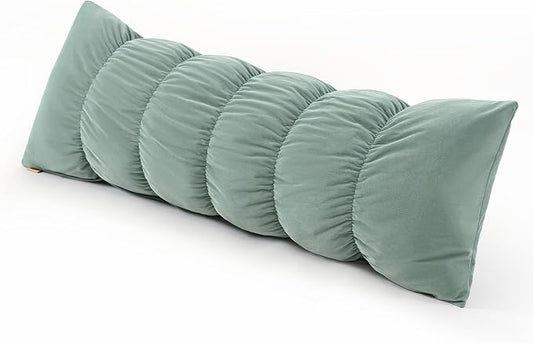 Pat. Pend. Segmented Body Pillow for Side Sleepers, 47 Inch, Green | Full body pillow for adults with a removable, washable soft velvet cover; long bed pillow design for side sleeping.
