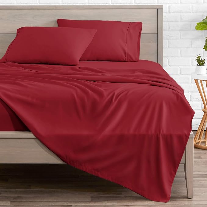 Bare Home Queen Sheet Set - 1800 Ultra-Soft (Queen, Red) | Deep Pockets 6 to 15 Inches, Breathable, Hypoallergenic, Hotel Luxury, Easy Fit, Soft, All-Season