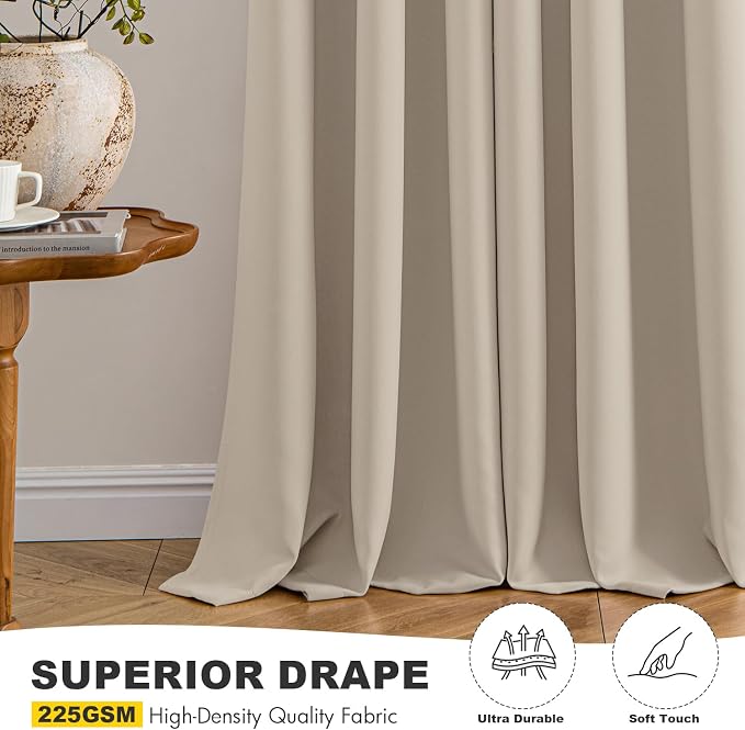 MIULEE Blackout Curtains for Bedroom 2 Panels 40 x 45 Inch Long Light Beige | Thermal Insulated, Living Room Darkening Grommet Drapes, Noise Reducing, Light Blocking Window Treatments