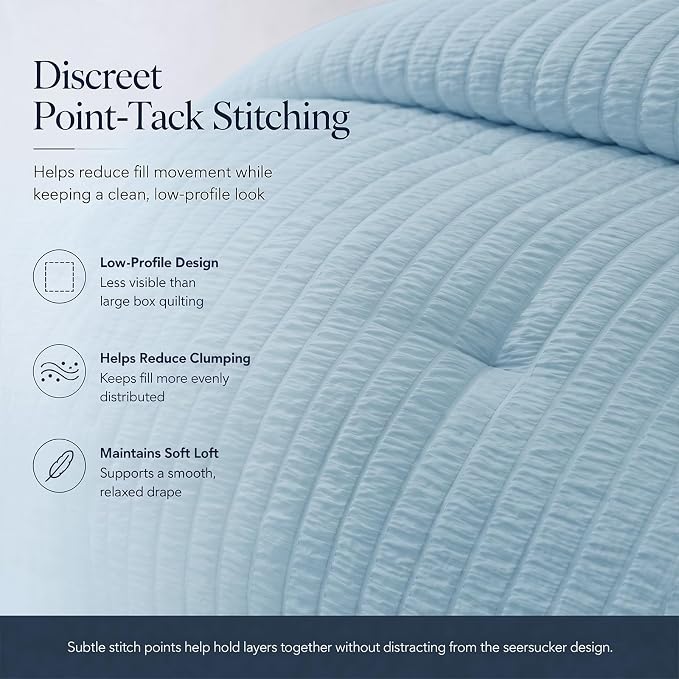 Oversized King Seersucker Comforter Set, Light Blue, 120 x 98 in | OEKO-TEX Certified, 7 Pieces Bed in a Bag with 240 GSM Down Alternative Comforter, Flat & Fitted Sheets, Pillowcases & Shams