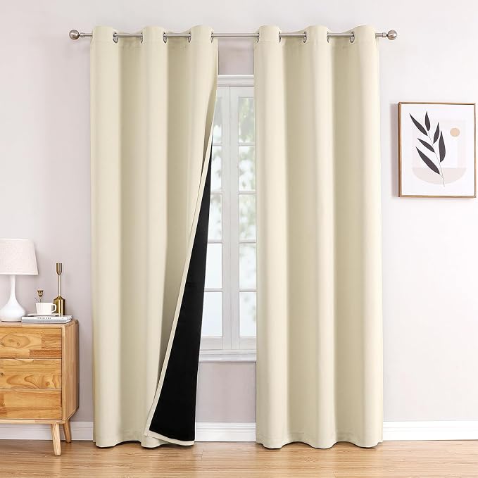 ChrisDowa 100% Blackout Curtains for Bedroom 84 Inches Long 2 Panels Set | 2 Thick Layers, Thermal Insulated, Light Blocking, Grommet, Window Treatment, Living Room Drapes, Light Beige, 38 x 84 Inch