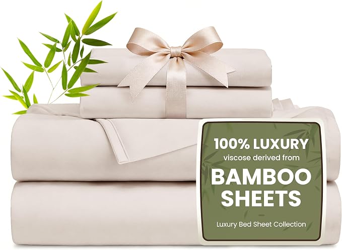 Love's cabin 3 Piece Twin Sheet Set, 100% Rayon Derived from Bamboo, Cooling & Breathable, Soft Silky Deep Pocket up to 16", Hotel Luxury Bedding for Hot Sleepers, Sand