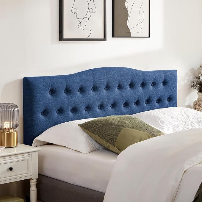 Tufted Headboard Full Size, Solid Wood Adjustable Height Head Board, Blue | Upholstered Full XL Headboard Only with Durable Solid Wood Legs, Adjustable Height 37-51 in, Fabric Button Diamond HeadBoards