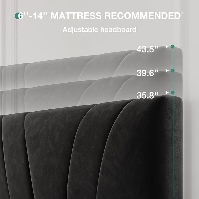Novilla King Bed Frame and Headboard, King Bed Frame, Velvet Upholstered Bed Frames, No Box Spring Needed, Heavy Duty Feet, Easy Assembly, Black Velvet