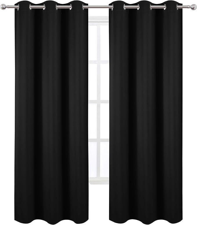 Black Thermal Blackout Curtains/42 x 84 Inch/Set of 2 Panels Room Darkening Curtains for Bedroom
