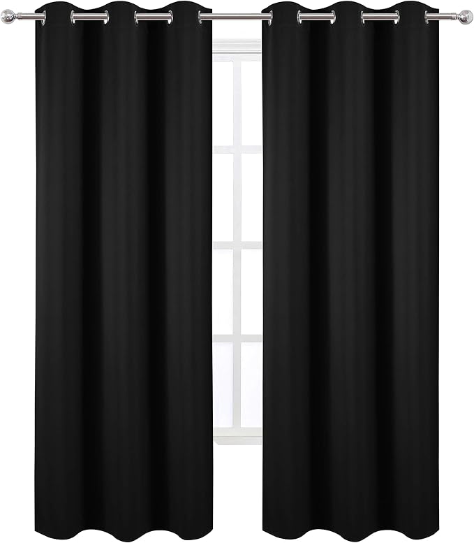 Black Blackout Curtains 34 x 84 Inch Length/Set of 2 Curtain Panels/Thermal Insulated Room Darkening Blackout Curtains for Bedroom