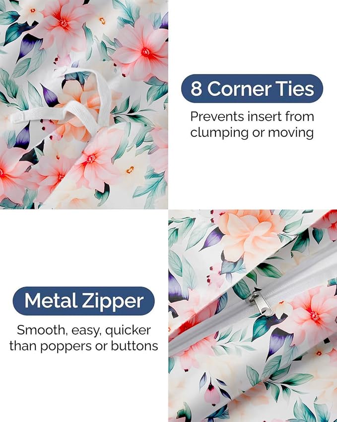 Duvet Cover Cal King - Floral Duvet Cover - 3 Piece - Blush Bouquet | Soft Floral Duvet Cover 104 x 98 with 2 Pillow Shams, Zipper Closures & Ties, Floral Bedding for Women, Men, Kids & Teens