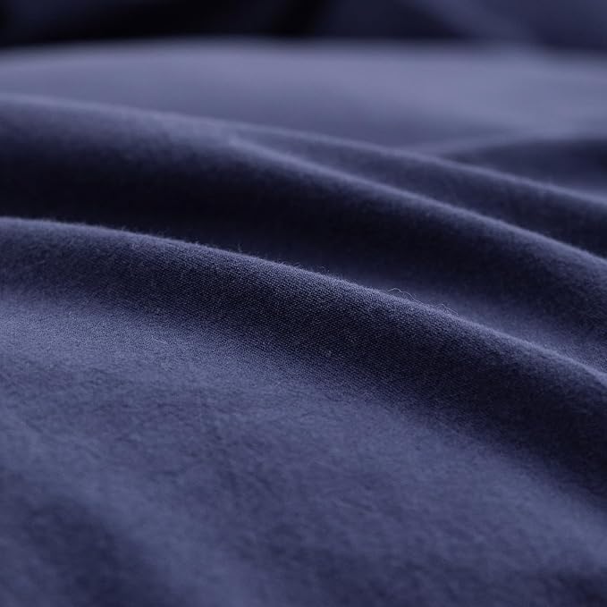 BESTOUCH Cotton Solid Duvet Cover Set Linen Feel Navy Blue Super King | 100% Washed Cotton, Soft Wrinkle Texture, Hidden Zipper, 8 Ties, Breathable Lightweight Durable Comfy, 3 Pcs No Insert