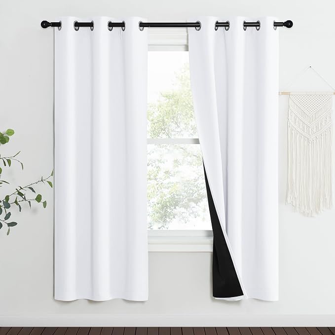 NICETOWN White Blackout Curtains for Nursery 37" Wide x 70" Long 2 Panels | Full Light Blocking Drapes with Black Liner for Doorway, Noise Reducing Room Darkening Thermal Insulated Draperies Decor