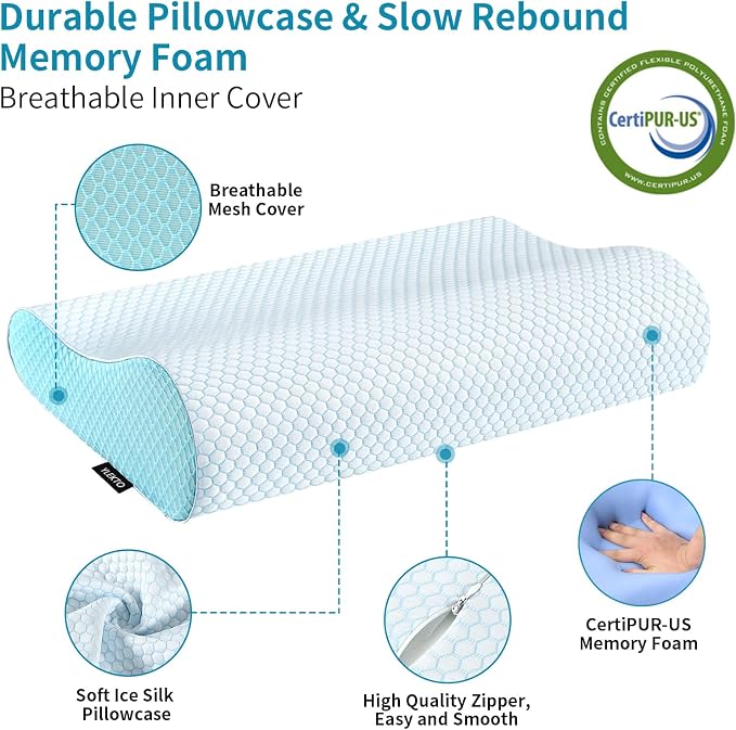 Memory Foam Pillows , Neck Pillow Queen Size Bed for Sleeping , Ergonomic Cervical Support Side Back Stomach Sleeper , Orthopedic Contour and Shoulder Pain