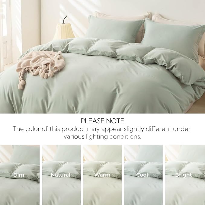 OAITE Duvet Cover Set 100% Washed Cotton Solid 3pcs | Soft,Durable,Long-staple Cotton,Hidden Zipper with 8 Interior Corner Ties,2 Pillowcases