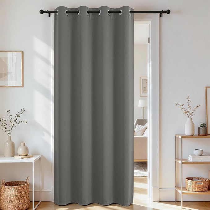 Joydeco Door Curtain Blackout Curtains for Doorway Privacy Closet Drapes | Room Divider Curtains for Bedroom Living Room, Sliding Door Curtains for Open Closet (Light Grey, 52Wx84L, 1 Panel)