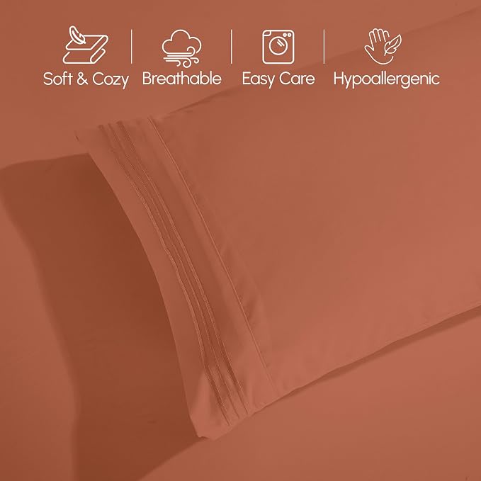 Elegant Comfort Luxury 1500 Premium Hotel Quality Microfiber 4-Piece Sheet Set - Wrinkle Resistant, All Around Elastic Fitted Sheet, Deep Pocket up to 16", Twin/Twin XL, Coral