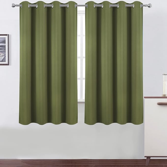 Olive Green Blackout Curtains 52 x 63 Inch Length/Set of 2 Curtain Panels/Thermal Insulated Room Darkening Blackout Curtains for Bedroom