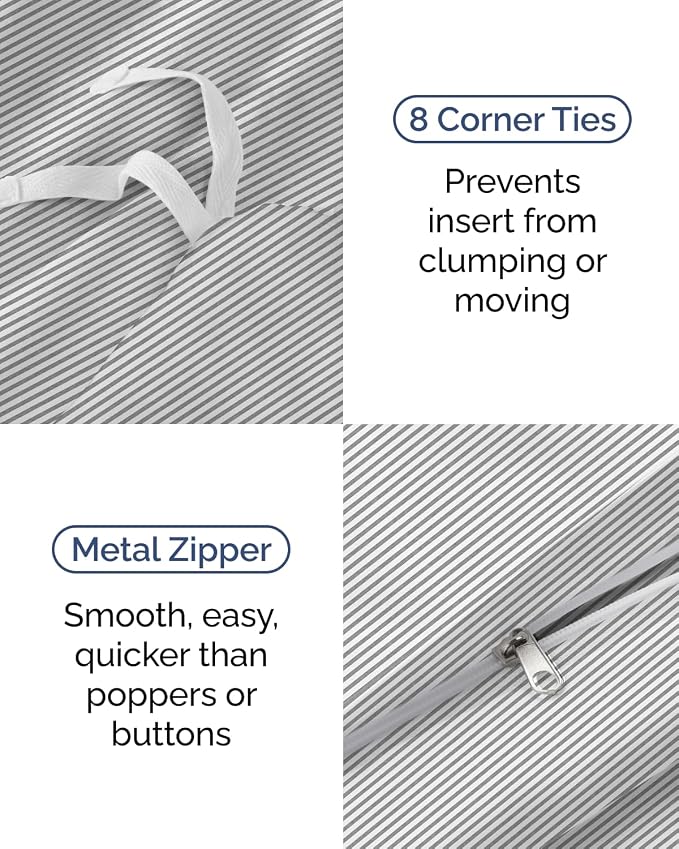 Duvet Cover Twin/Twin XL - 2 Piece with Zipper Closure - Grey Stripes | Extra Soft, Breathable, Twin/Twin XL Duvet Cover 68" x 90" w/ 1 Pillow Sham, Zipper Closures & Ties, Women, Men, Kids & Teens