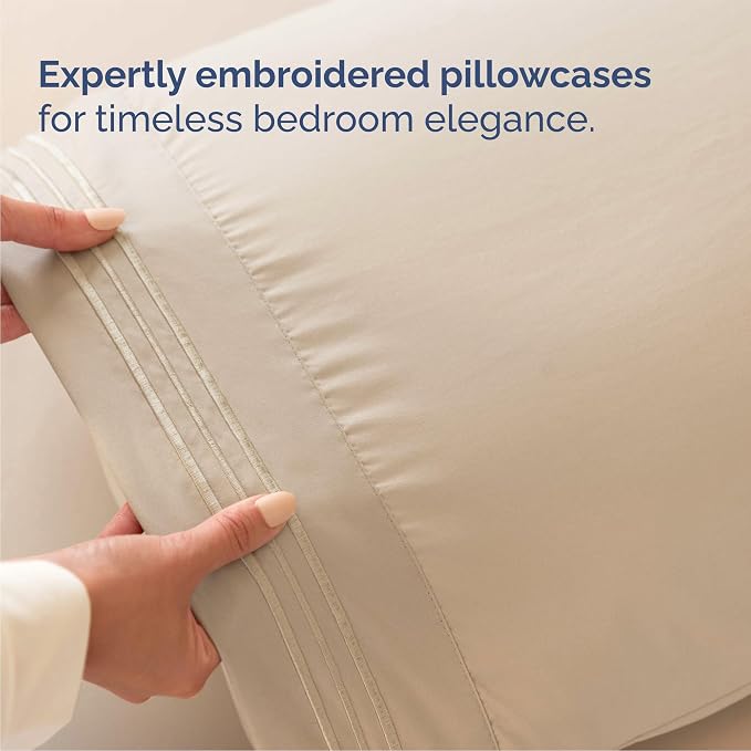 Queen Size 4 Piece Sheet Set - Comfy Breathable & Cooling Sheets - Cream | Hotel Luxury Bed Sheets for Women & Men, Deep Pockets, Easy-Fit, Extra Soft and Wrinkle Free Sheets, Oeko-Tex Bed Sheet Set