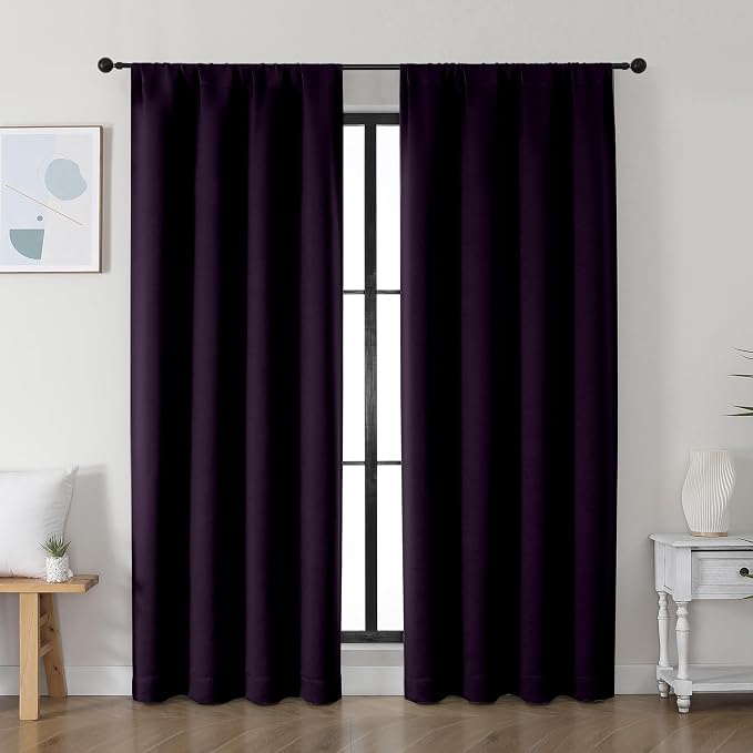 Simplebrand Ava BlackBerry Blackout Curtains for Bedroom 72 Inch Length 2 Panels Set, Privacy Thermal Insulated Rod Pocket Window Curtains for Patio French Door Front Door, W40 x L72 Inch