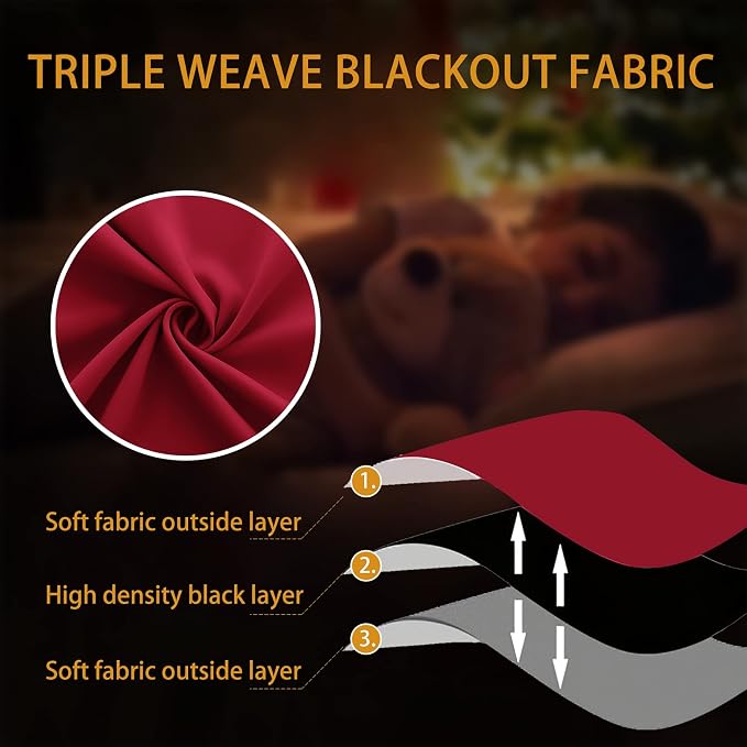 KOUFALL Red Blackout Curtains 72 Inches Long for Living Room,Decorative Home Movie Theater Curtains for Kids Bedroom