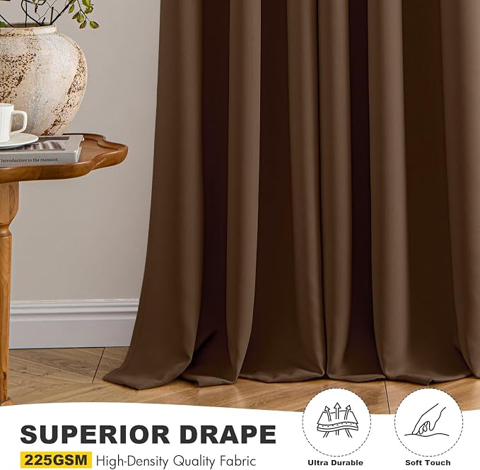 MIULEE Blackout Curtains for Bedroom 2 Panels 40 x 63 Inch Long Brown | Thermal Insulated, Living Room Darkening Grommet Drapes, Noise Reducing, Light Blocking Window Treatments