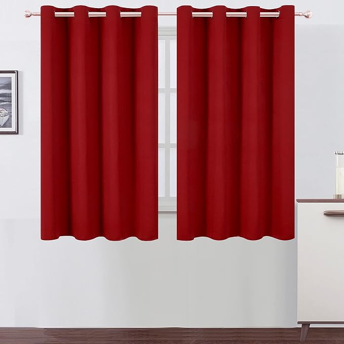 Red Thermal Blackout Curtains/52 x 54 Inch/Set of 2 Panels Room Darkening Curtains for Bedroom