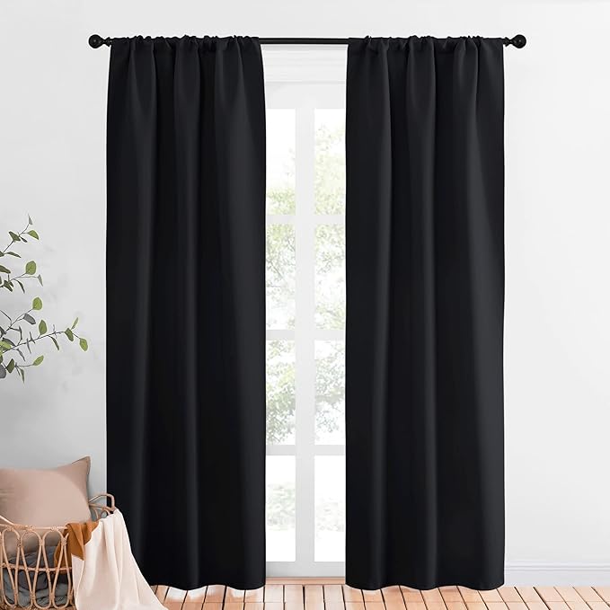 NICETOWN Black Out Curtain Panels for Kitchen - Energy Smart Decoration Thermal Insulating Blackout Drapes/Draperies for Small Window (2 Panels, 34 in x 84 in (W x L)) | Energy Smart Decoration Thermal Insulating Drapes Draperies for Living Room Small ...