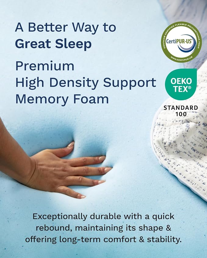 ViscoSoft 3 Inch Memory Foam Mattress Topper Twin XL - Select High Density Ventilated Extra Long Mattress Pad - Premium Removable Rayon Cover