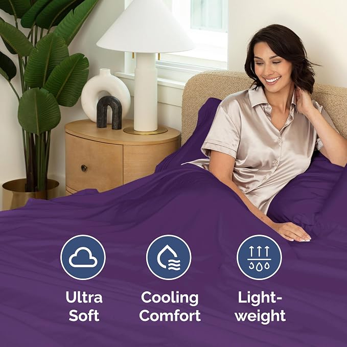 Queen Flat Sheet - Single Top Flat Sheet Only - Soft & Cooling - Purple | Hotel Luxury Top Flat Sheet Only, Ultra-Soft, Breathable & Cooling, Fade & Wrinkle Free, Easy-Care, Stain & Shrink Resistant
