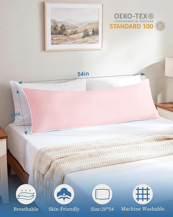 YZ HOME Full Body Pillow Insert -Large Long Bed Pillow for Side Sleeper | Full Body Pillow for Adults, Adjustable Height, Long Sleeping Breathable Bed Pillow-(Pink, 20x54'')