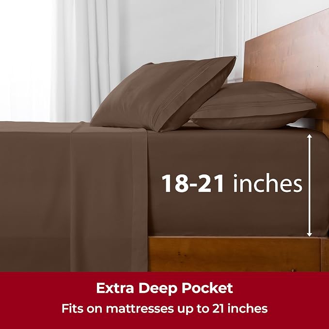 Mellanni Iconic 4-Piece, Ultra Soft Sheet Set (King, Brown) | 10M+ Sleepers. Lab-tested: Sleeps Cool, Stays Bright, Strong, Smooth. Good Housekeeping Best Bedding, 7 yrs running.